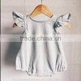 Wholesale Boutique Summer Baby Clothes Flutter Sleeve Stripes Linen Romper thumbnail-3