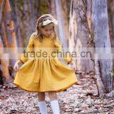 Cotton Linen Fabric Childrens Dresses Ruffles Cuff Kid Clothing Fall Linen Dress thumbnail-3