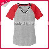 Manufacturer Cheap Fancy Design Women Raglan V-neck T-shirts Wholesale thumbnail-1