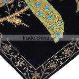 Black Decorative Peacock Pillowcase Dabka Handmade Couch Velvet Ethnic Cushion thumbnail-5