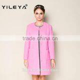 2015 Latest Fashionable o Neck Apricot Plain Style Brand Name Women Winter Coat thumbnail-4