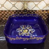 New Design High Quality Modern Colored Ceramic Square Blue Art Basin