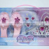 Onbest wholesale baby crown kids gift set silver hair accessories plastic princess tiaras +shoes