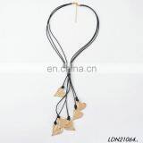 Layer Leather Necklace Gold 7 Silver Hammered Charm Heart Tassel Necklace thumbnail-2