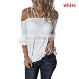European and American Women's Clothing Autumn New Wish Explosion Style Word Shoulder Strap Flared Sleeve T-shirt Female thumbnail-2