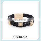 2014 fashion woven fabric letter leather charm cross bracelet with crystal diamond