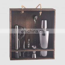 Creation Factory Direct Custom Logo Matte Gun Black Bartender Cocktail Shaker Bar Stainless Steel Kit Cocktail With Wooden Box