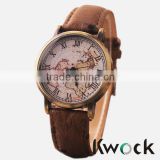 Promotion christmas gifts Retro World Map Watch Fashion Leather Alloy Casual Analog Quartz Wrist Watch