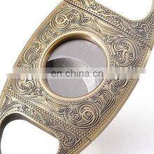 Exquisite Gold Vintage Engraving Pattern Metal Cigar Knife Cutter thumbnail-3