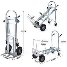 Carrinho de mão dobrável de alumínio com estilo 3 em 1, capacidade de carga de 770 lbs/250 KG, com rodas de borracha infláveis e sólidas