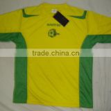 Custom Soccer Shirt made of 100% Polyester Micro Yarn Moisture Wicking fabric Yellow with Green fabric Inserts