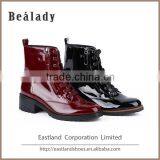 E1555H-X21 Fashion Lady Shoe Sexy Lace up Short Ankle Boots With Whole Top Patent Leather Low Thick Heel Thick Whale Rubber Sole thumbnail-1