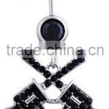 Black CZ Gem Gun Pistol 14G Belly Navel Ring thumbnail-1
