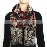 Leopard and Rose Print Wool Scarf