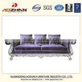 Silver Exquisite Carved Purple Velvet Hotel Fabric Sofa thumbnail-6