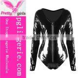 PVC Leather Jumpsuit Black Playsuit Sexy Women Costumes for Halloween Cosplay thumbnail-1
