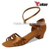 Factory Cheap Latin Dance Shoes for Girls Satin Long Strap 3cm Low Heel Children Soft Dance Shoes thumbnail-2