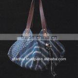 LEATHER STRAP HAND BAG WITH INDIGO DYED COTTON