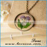 Charming Jewelry Styles Round Shape Real Dried Flower Pendant Necklace thumbnail-3