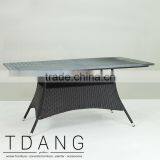 Pasadena Outdoor Wicker Dining Table With Wooden Top - Black K-D Dining Wicker Table thumbnail-1
