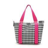 Fashion Black And White Lattice Double Layer Cotton Tote Bag,Wholesale Cheap Lunch Bag thumbnail-2