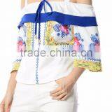 Fashion Design Women Printing Ruffle Tops Cold Shoulder Saree Blouse thumbnail-2