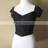 Hot Sexy Girl With Cap Sleeve Custom Black Lace Crop Top thumbnail-1
