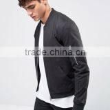 Wholesale Best Price High Quality New Design Durable Ribbed Collar Cotton Spandex Black Casual Men Bomber Wind Jacket thumbnail-1
