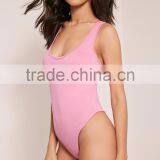 Light Pink Women Basic Bodysuit With Racer Back Bodybuilding Elastic Plain Jumpsuit thumbnail-5