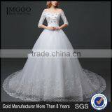 MGOO Elegant Old Castle Long Tail Wedding Dress Lao White Embroidery Off Shoulder 3/4 Long Sleeves Dress thumbnail-1