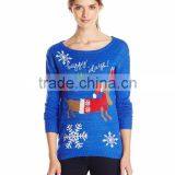 Women Blue Sweater Christmas Dog Pattern Christmas Sweater Unisex thumbnail-1
