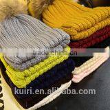 Wholesale Real Mink Fur Pom Poms Knitted Hat Ball Beanies Winter Hat For Women Girl 'S Wool Hat Cotton Thick Female Cap thumbnail-5