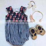 Floral Printing Stripe Splicing Baby Clothes Toddle Romper for Wholesale thumbnail-3