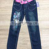 2016 Latest Fashion Fancy Printed Dark Wash Girls Denim Pant Slim Fit With Belt #9R5792