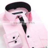 Black Dot Printed Placket Pink Men's Shirt Uniform China Golden Supplier OEM Cheap Boy Shirt for Daily Life thumbnail-1