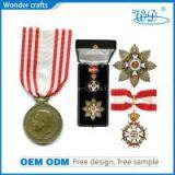 Engraved Figure Octagon Edged Antique Bronze Plated Imitation Enamel Monaco Medal With Ribbon