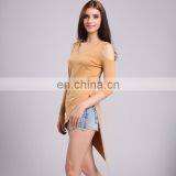 Women Off The Shoulder Long T-Shirt Wholesale Design Irregular Hem Blank T-Shirt thumbnail-2