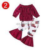 2 Pcs Infant Baby Girls Sexy Outfits, Toddler Long Sleeve Off-the-shoulder Top + Floral Print Flared Trousers thumbnail-4