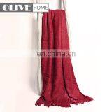 China New Bright Red Jacquard Mohair Acrylic Woven Throw Blankets With Tassels thumbnail-2