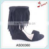 2016 Latest Fashion New Designs Wedges Lady Suede Upper Long Tassel Sandals Shoes thumbnail-1