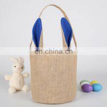 Promotional Reusable Eco-friendly Round Shape Bunny Baskets Jute Easter Gift Bag With Handle thumbnail-4