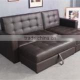European L Shaped Leather Corner Sofa Bed with Storage
