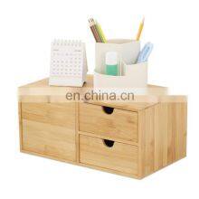 Home Office Workspace Bamboo Desktop Document & File Holder Cabinet Bathroom Counter Organizer With Drawers thumbnail-3