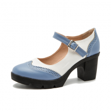 Women Plus Size Mary Jane Dance Shoes Low Heel Ladies Vintage Breathable Leather Ankle Strap High Heel thumbnail-3