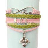Newest AKA Wrap Bracelet Leaf Alpha Kappaa Alpha AKA Heart Pink Green Custom Leather Bracelet thumbnail-2