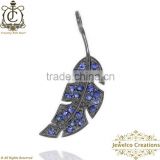 Blue Sapphire Gemstone Leaf Charm Pendant Jewelry, 925 Silver Gemstone Pendant, Leaf Charm Pendant, Gemstone Jewelry Wholesaler