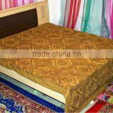 Indian Bedspread Embroidered Mirror Work Bed Sheet Vintage Cotton Bedding Sheet