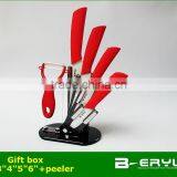 BERYL 6pcs Gift Set , 3"+4"+5"+6"+peeler+Knife Holder Ceramic Knife Sets 5 Colors Straight Handle,white Blade, CE FDA Certified thumbnail-4