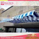 Best Price Cheap Windproof Garden Gazebo Blue and white Manual Retractable Arm Awning With Spring Arm
