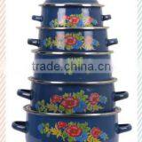 New Design Practical Blue Enamel Cookware Set Kitchenware Enamel Pot 5 Pcs Stock Belly Pot With Double Handle thumbnail-1